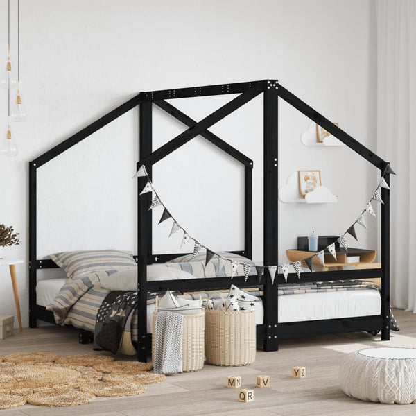 Schwarzes Kinderbett 80x160 cm Kiefernholz