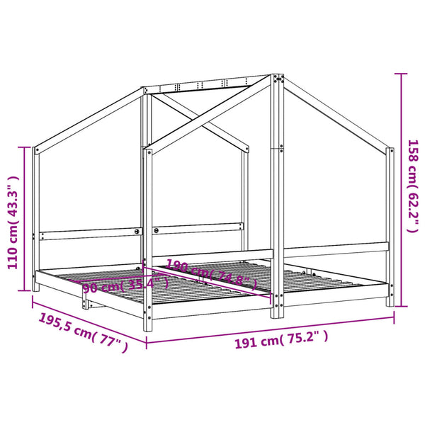 vidaXL Lit enfant blanc 2x(90x190) cm Bois de pin massif