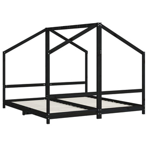 vidaXL Children's Bed Black 2x(90x190) cm Solid Pine Wood