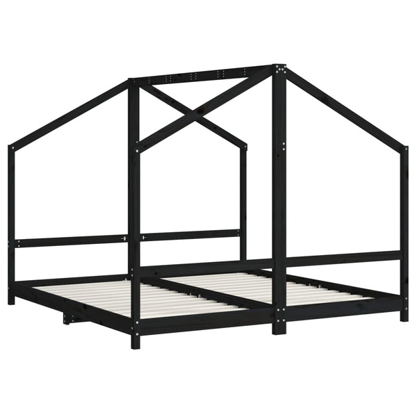 vidaXL Children's Bed Black 2x(90x190) cm Solid Pine Wood