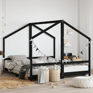 vidaXL Children's Bed Black 2x(90x190) cm Solid Pine Wood