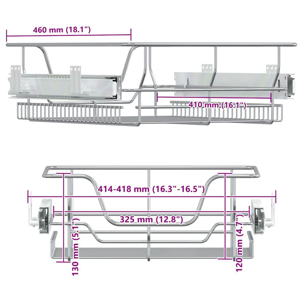 vidaXL Paniers de cuisine métalliques 2 pcs Extensibles Argenté 45 cm