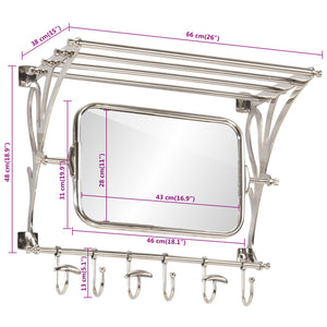 Wandgarderobe mit Spiegel & Haken Aluminium