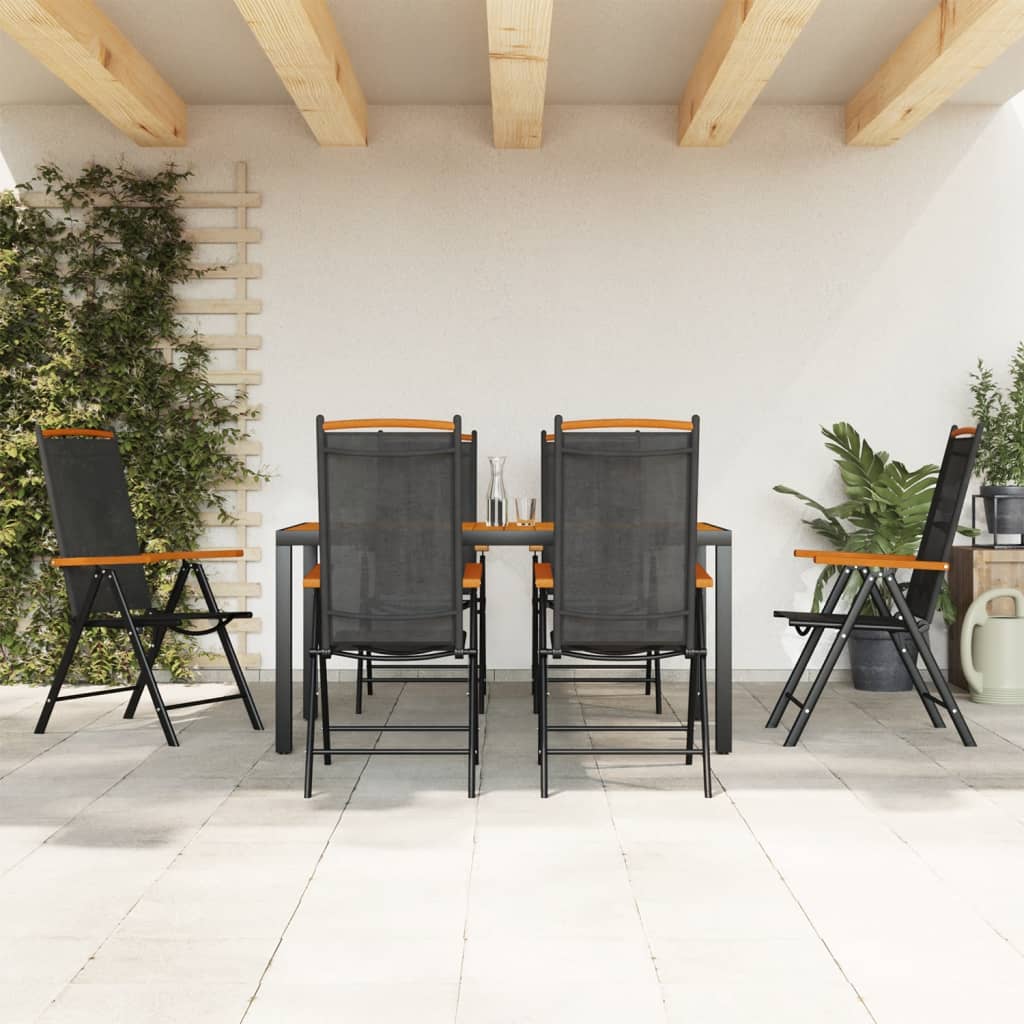 vidaXL Ensemble de salle à manger de jardin 7 pcs Noir et marron Aluminium