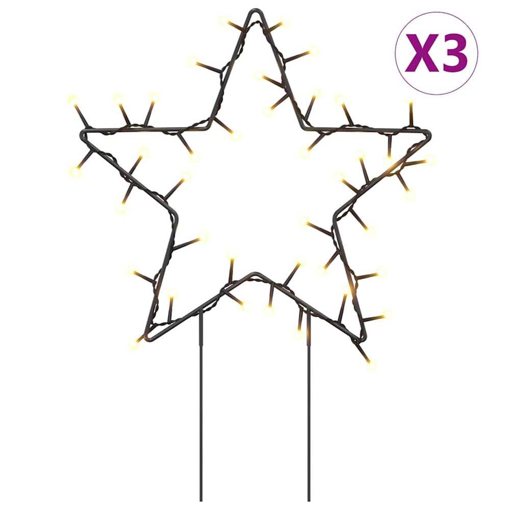 Weihnachtssterne mit Erdspießen, 3 Stk, 50 LEDs