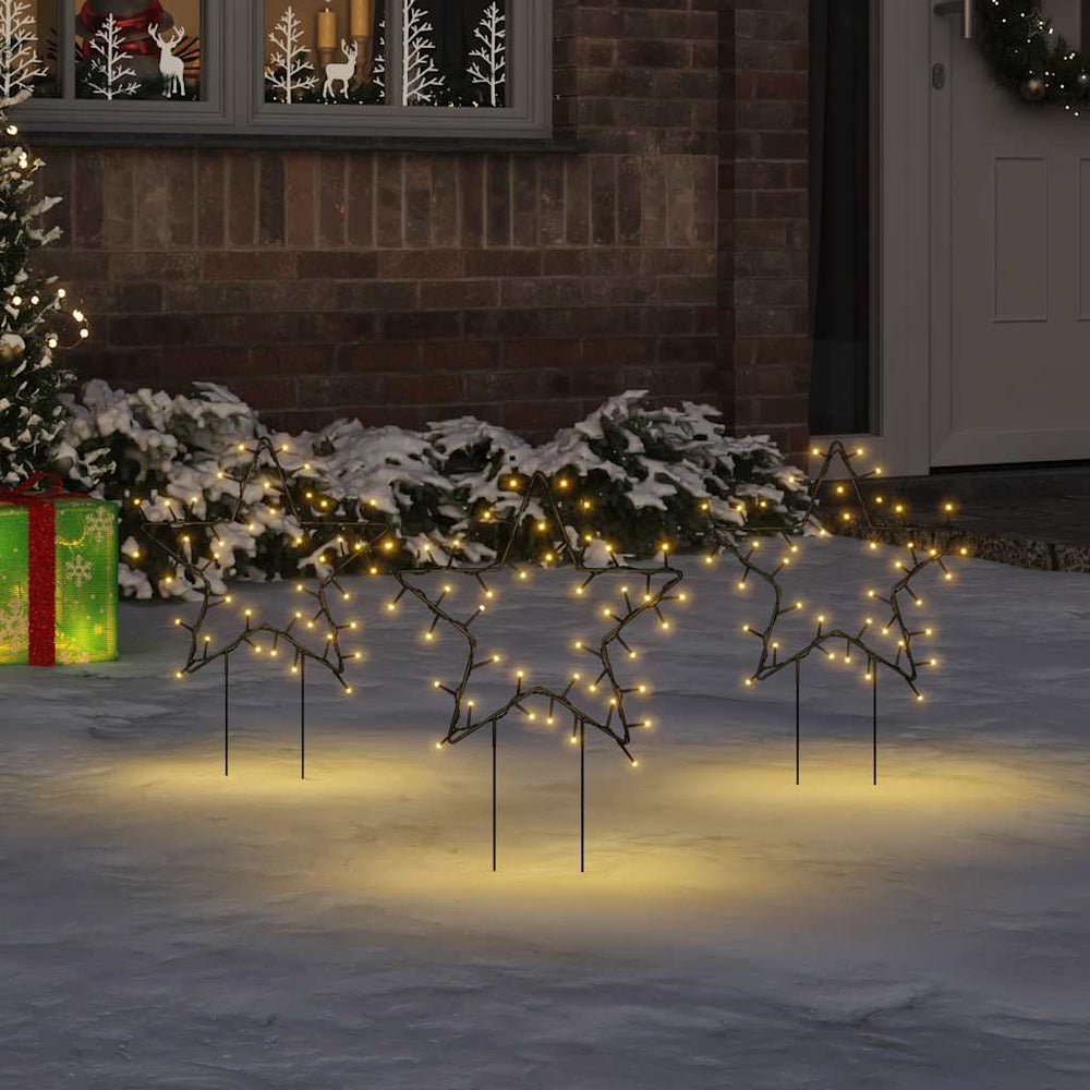 Weihnachtssterne mit Erdspießen, 3 Stk, 50 LEDs