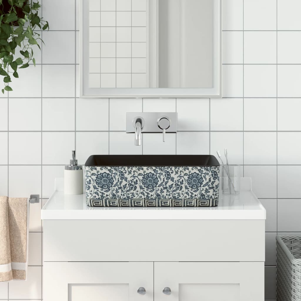 Lavabo à poser vidaXL noir et bleu rectangulaire 46x35,5x13 cm en céramique