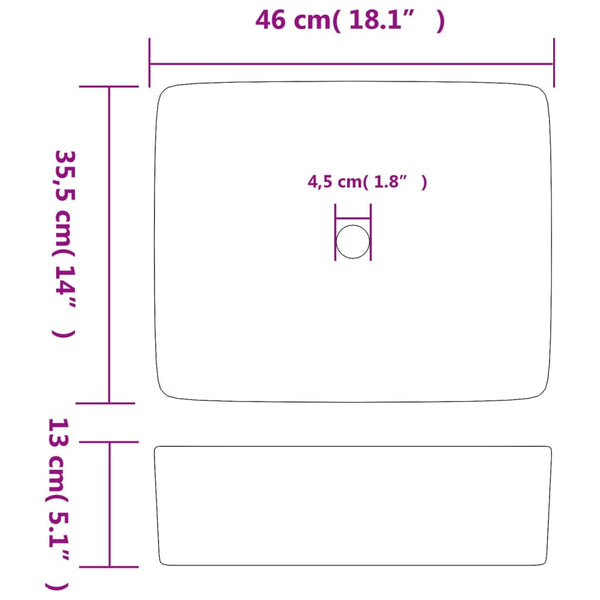 Aufsatzwaschbecken Grau Blau Rechteckig 46x35,5x13cm Keramik