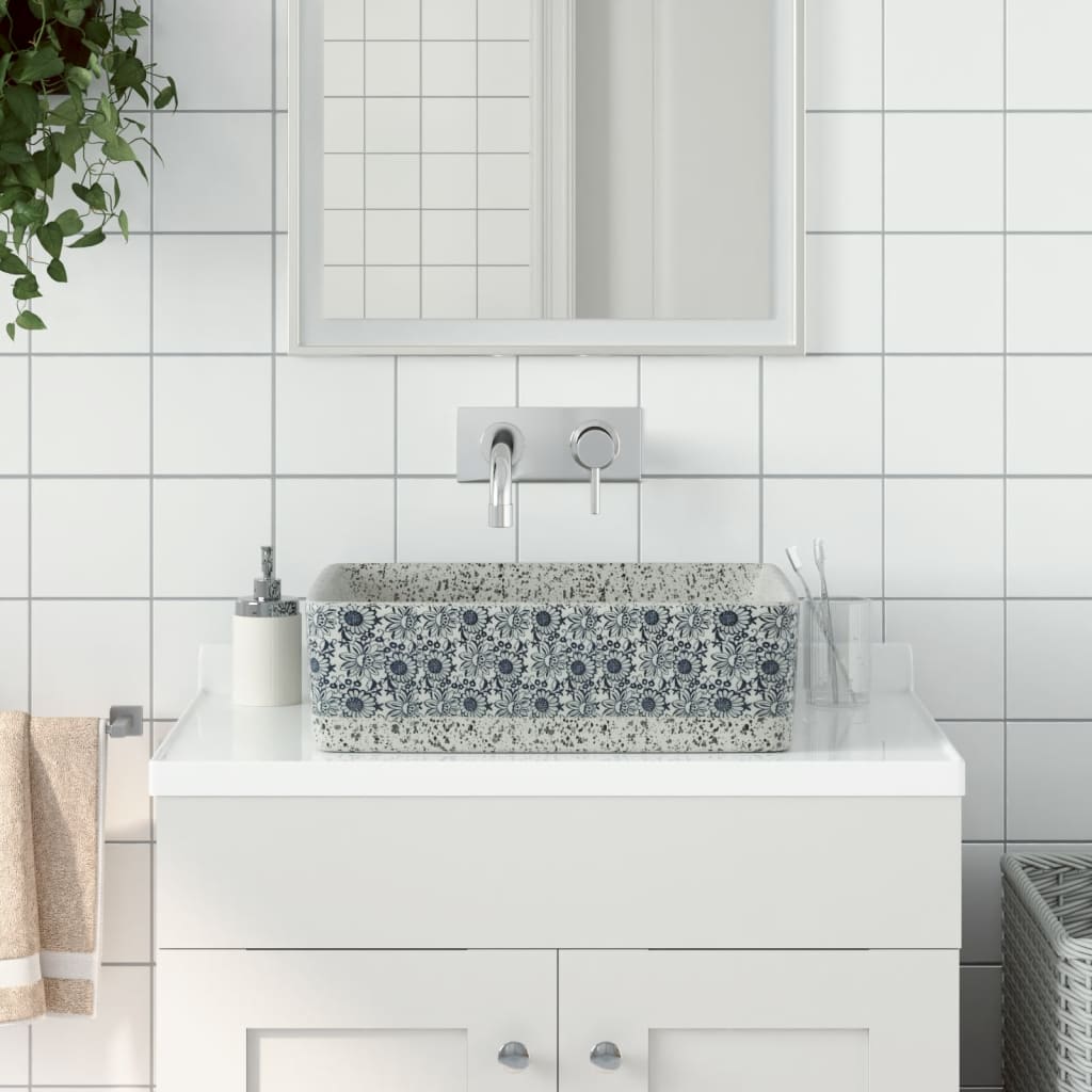 Aufsatzwaschbecken Grau Blau Rechteckig 46x35,5x13cm Keramik