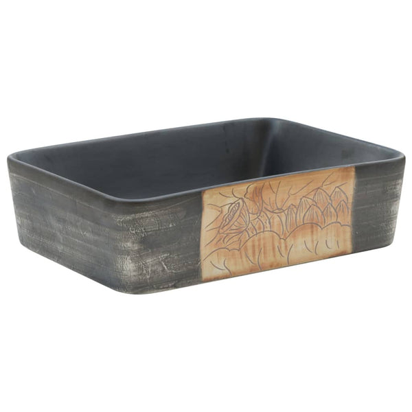 vidaXL Lavabo à poser Noir Marron Rectangulaire 46x35,5x13 cm Céramique