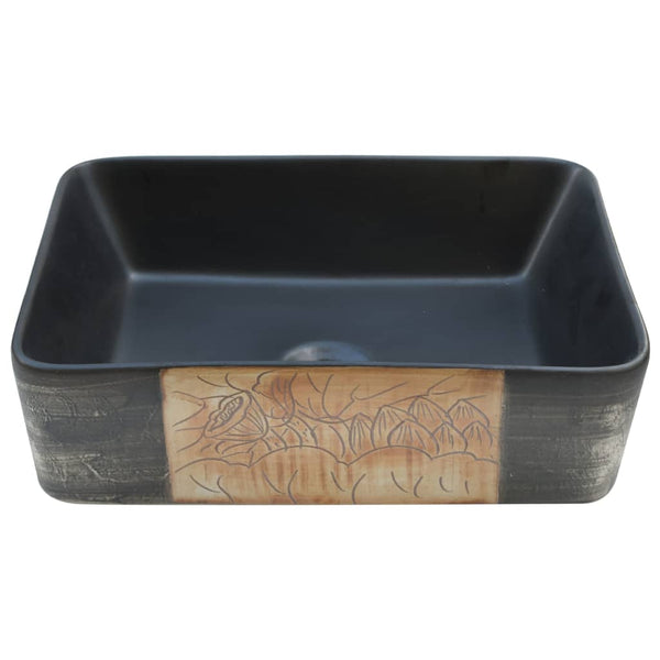 vidaXL Lavabo à poser Noir Marron Rectangulaire 46x35,5x13 cm Céramique