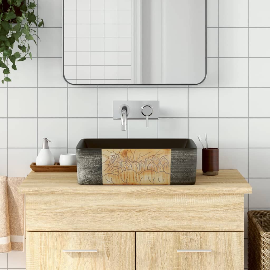 vidaXL Lavabo à poser Noir Marron Rectangulaire 46x35,5x13 cm Céramique