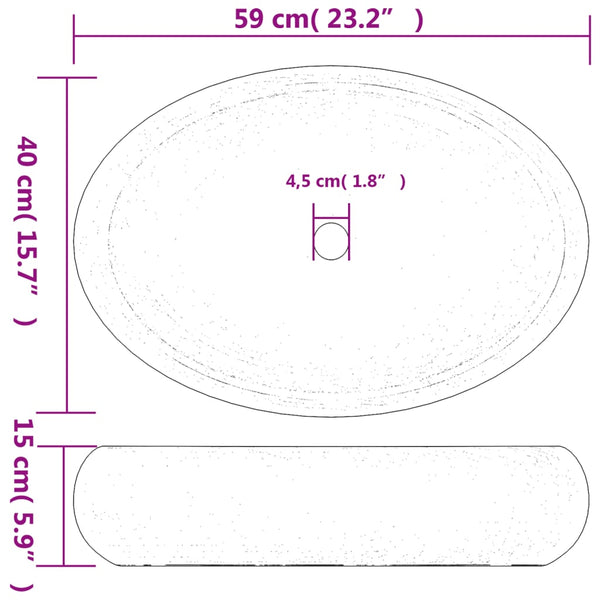 Aufsatzwaschbecken Schwarz und Grau Oval 59x40x15 cm Keramik