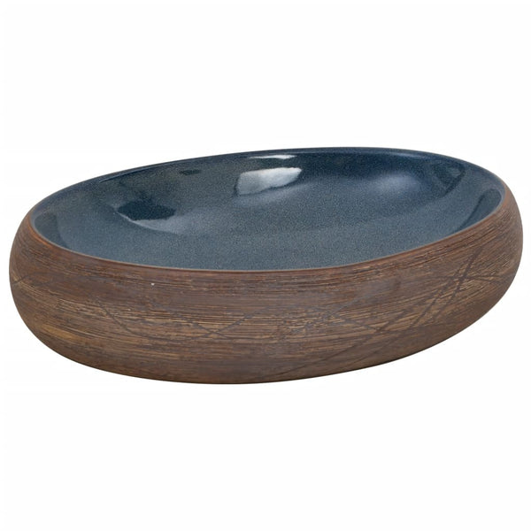 Aufsatzwaschbecken Braun und Blau Oval 59x40x15 cm Keramik