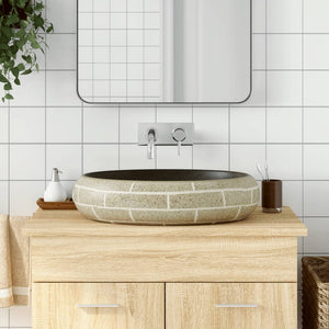 vidaXL Lavabo à poser multicolore ovale 59x40x15 cm en céramique