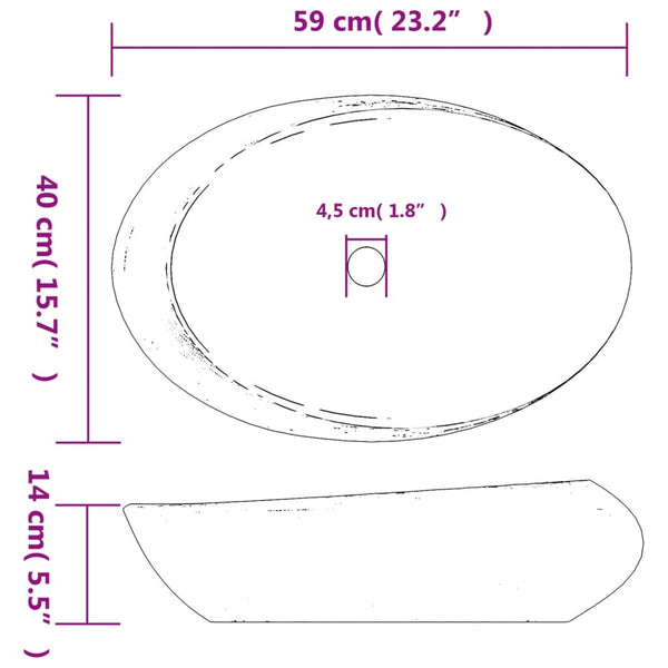 Aufsatzwaschbecken Grau und Schwarz Oval 59x40x14 cm Keramik