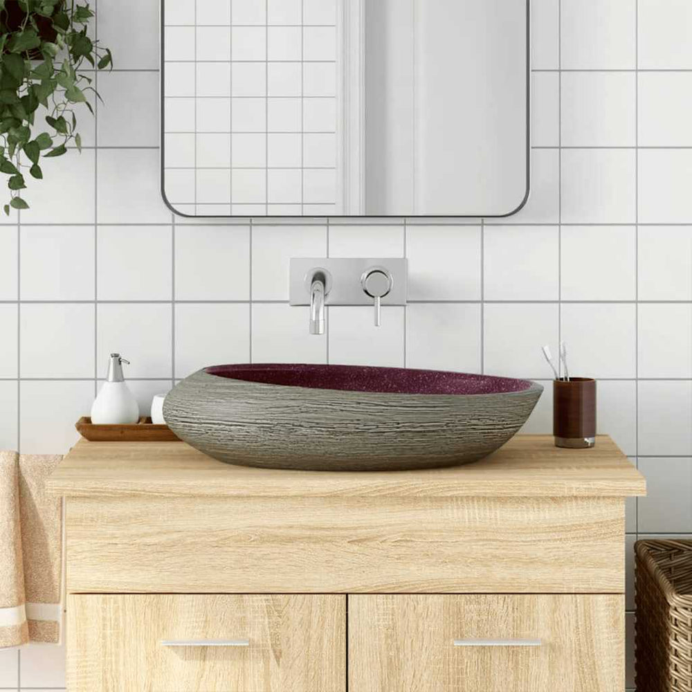 Aufsatzwaschbecken Lila und Grau Oval 59x40x14 cm Keramik