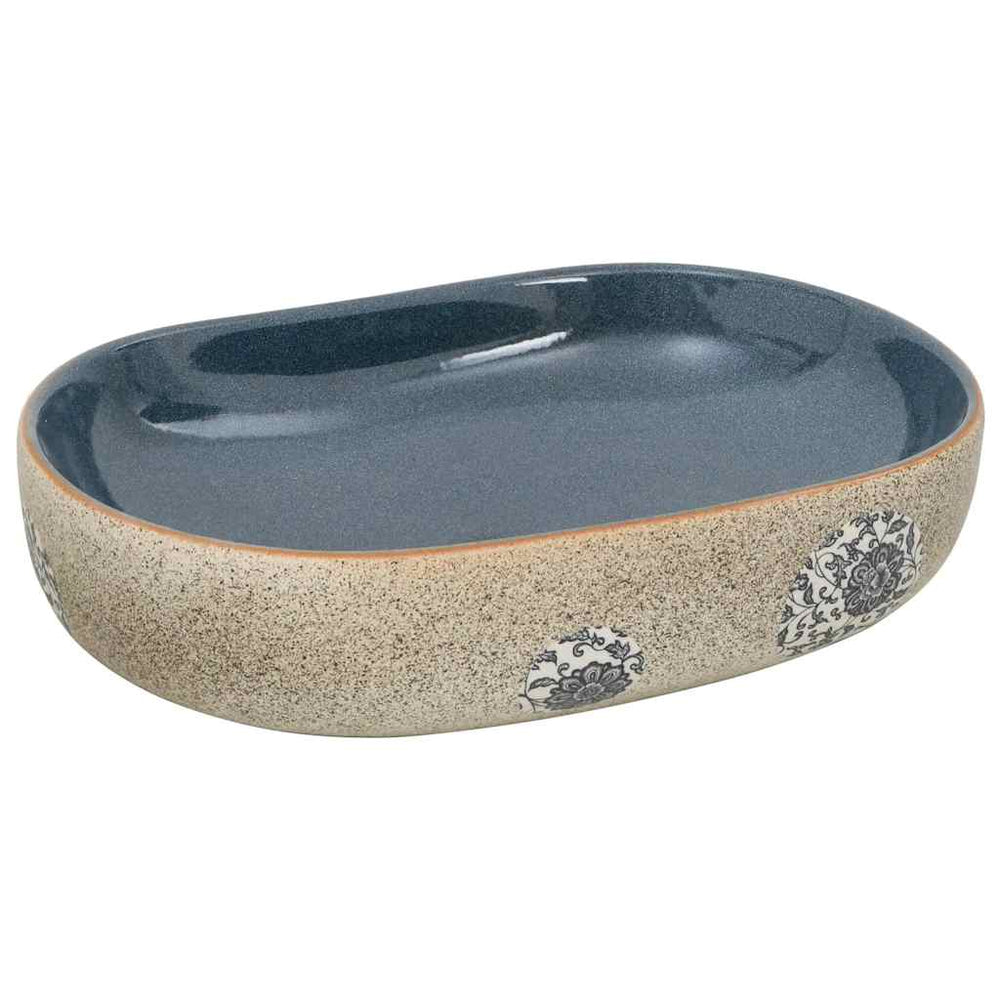 Aufsatzwaschbecken Sandfarben Blau Oval 59x40x14 cm Keramik