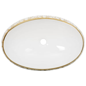 vidaXL Lavabo à poser ovale blanc et doré 59x40x15 cm en céramique