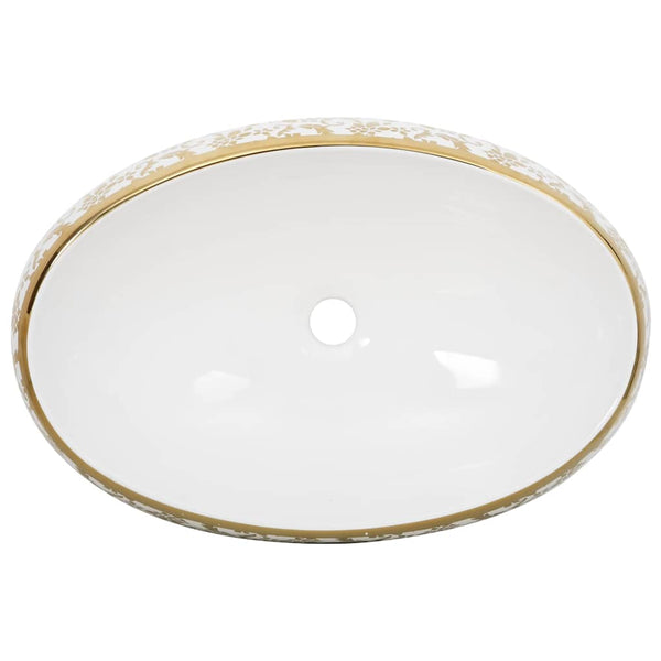 vidaXL Lavabo à poser ovale blanc et doré 59x40x15 cm en céramique