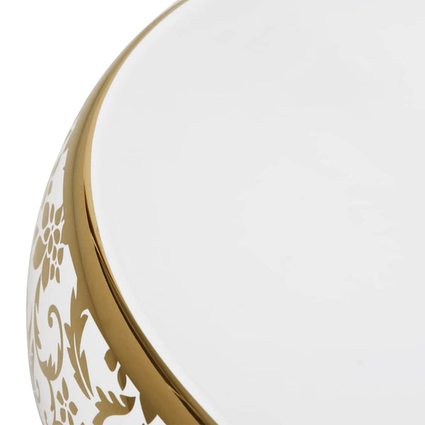 vidaXL Lavabo à poser ovale blanc et doré 59x40x15 cm en céramique