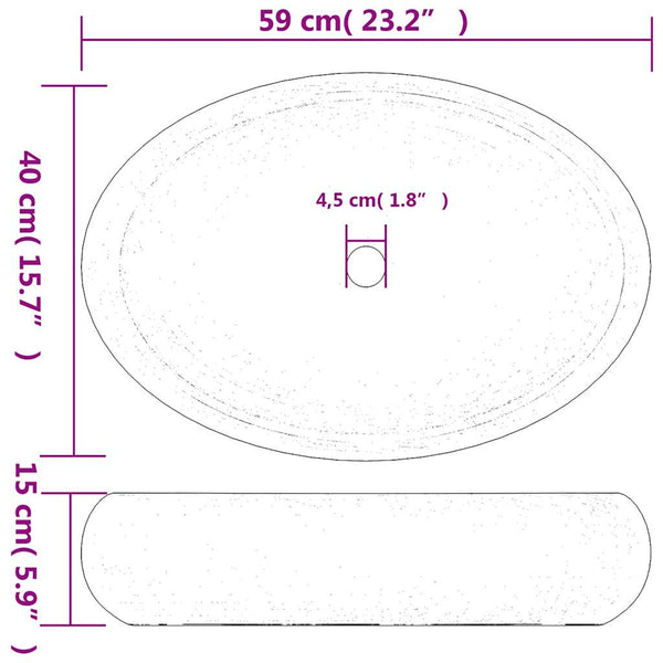 vidaXL Lavabo à poser ovale blanc et doré 59x40x15 cm en céramique