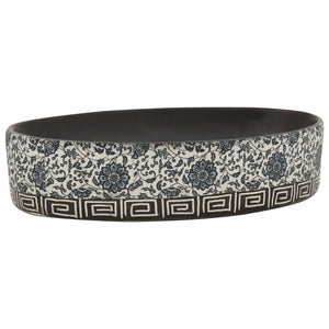Lavabo à poser vidaXL ovale noir et bleu 56,5x36,5x13,5 cm en céramique