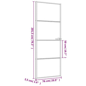 Innentür Schlank Schwarz 76x201,5 cm Hartglas und Aluminium