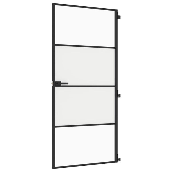Innentür Schlank Schwarz 93x201,5 cm Hartglas & Aluminium