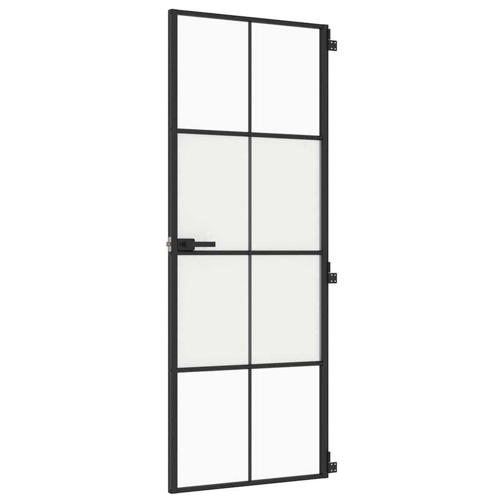 Innentür Schlank Schwarz 76x201,5 cm Hartglas und Aluminium