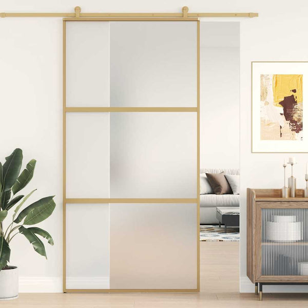 vidaXL Porte coulissante Doré 102,5x205 cm Verre trempé mat et aluminium