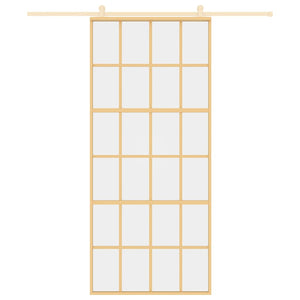 vidaXL Porte coulissante Doré 90x205 cm verre trempé transparent et aluminium