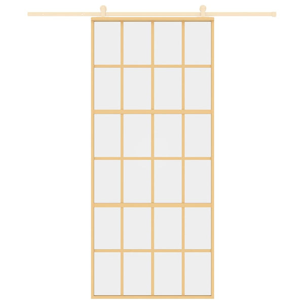 vidaXL Porte coulissante Doré 90x205 cm verre trempé transparent et aluminium