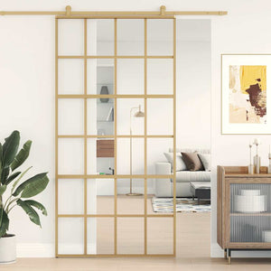 vidaXL Porte coulissante Dorée 102,5x205 cm en verre trempé transparent et aluminium