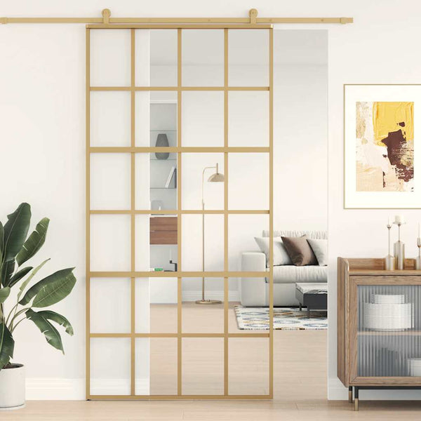vidaXL Porte coulissante Dorée 102,5x205 cm en verre trempé transparent et aluminium