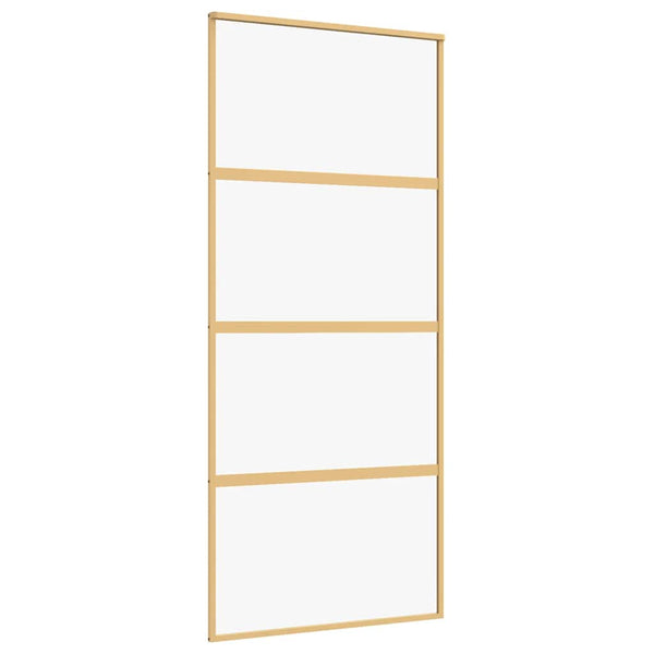 vidaXL Porte coulissante Doré 90x205 cm verre trempé transparent et aluminium