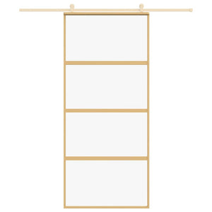 vidaXL Porte coulissante Doré 90x205 cm verre trempé transparent et aluminium