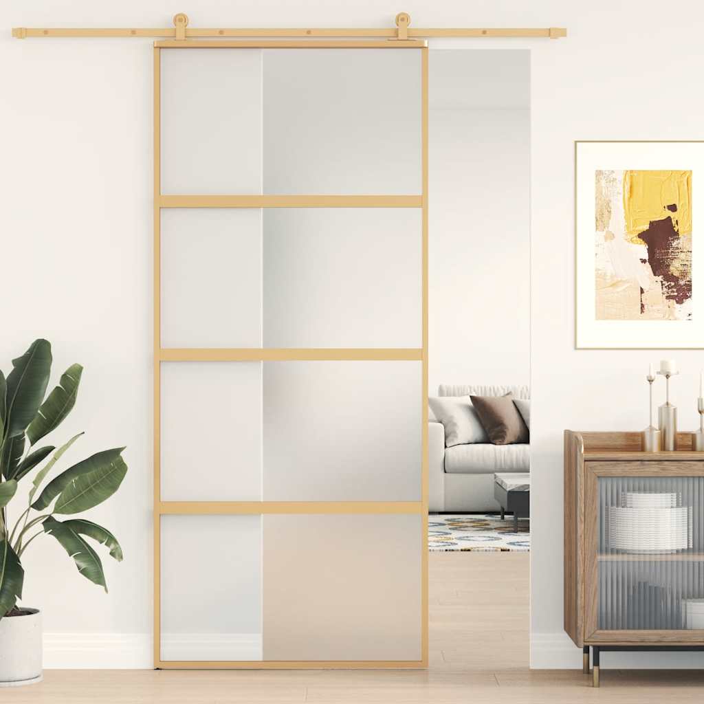vidaXL Porte coulissante dorée 90x205 cm en verre ESG mat et aluminium
