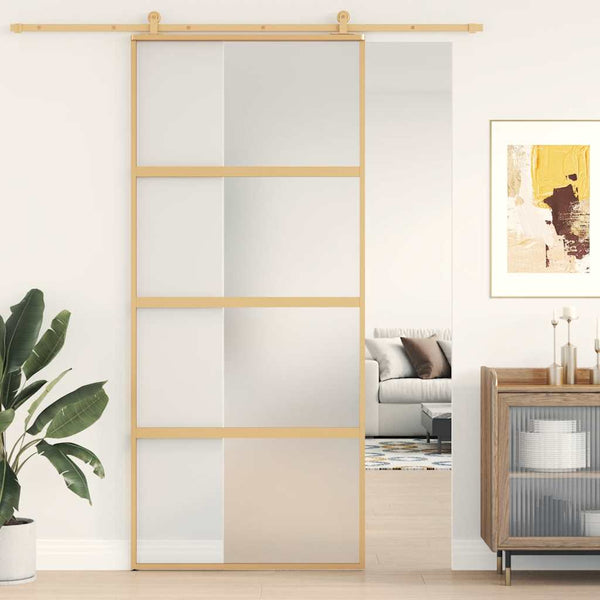 vidaXL Porte coulissante dorée 90x205 cm en verre ESG mat et aluminium