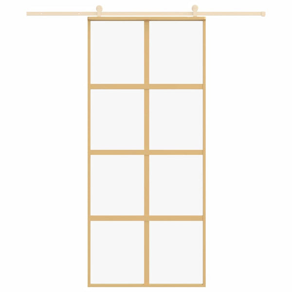 vidaXL Porte coulissante Doré 90x205 cm verre trempé transparent et aluminium
