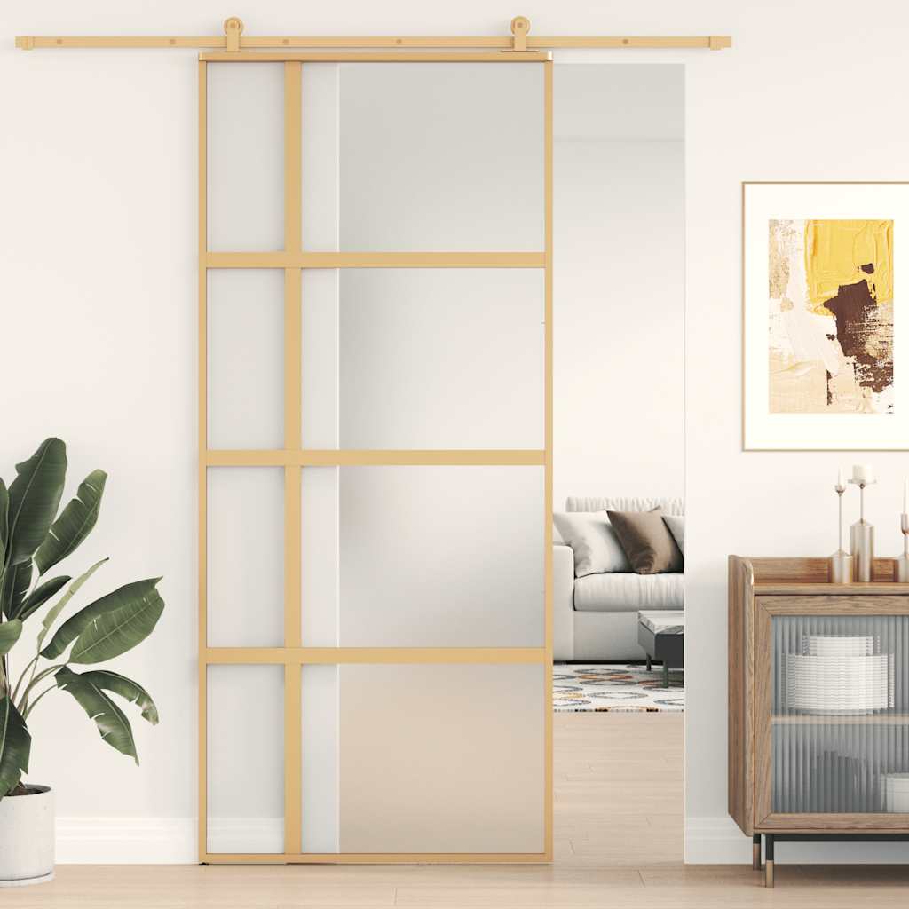 vidaXL Porte coulissante dorée 90x205 cm en verre ESG mat et aluminium