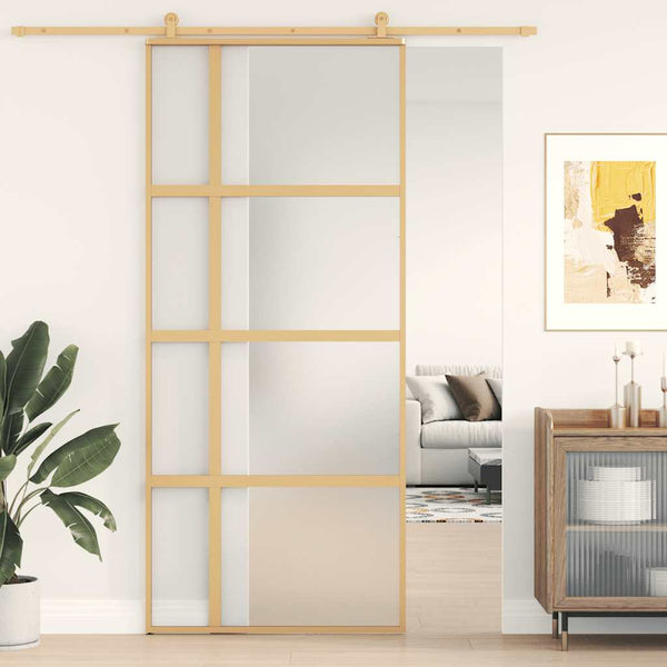 vidaXL Porte coulissante dorée 90x205 cm en verre ESG mat et aluminium