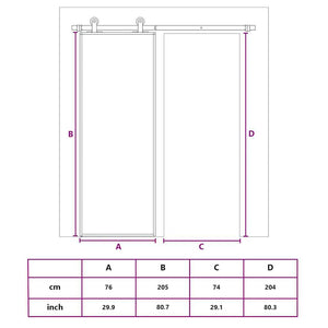 Schiebetür Schwarz 76x205 cm Hartglas und Aluminium