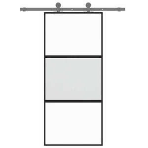 Schiebetür Schwarz 90x205 cm Hartglas und Aluminium