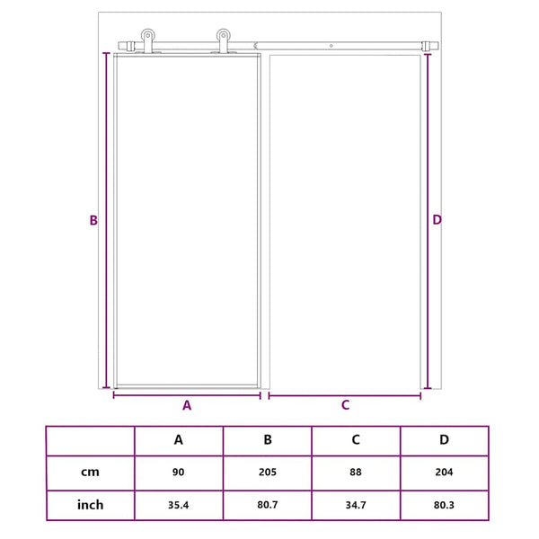 Schiebetür Schwarz 90x205 cm Hartglas und Aluminium