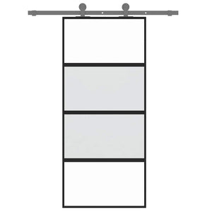 Schiebetür Schwarz 90x205 cm Hartglas und Aluminium