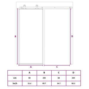 Schiebetür Schwarz 90x205 cm Hartglas und Aluminium