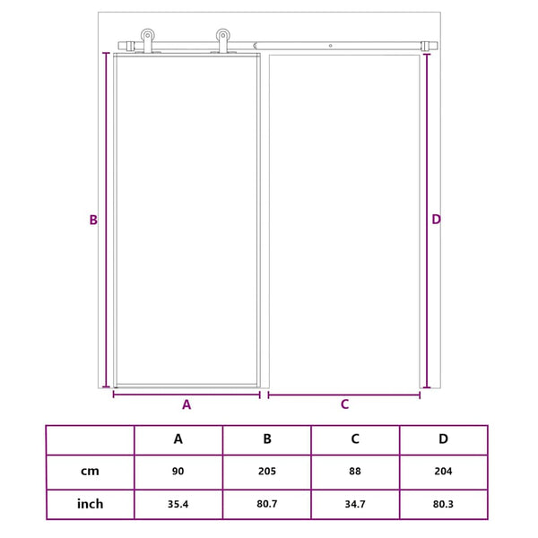 Schiebetür Schwarz 90x205 cm Hartglas und Aluminium