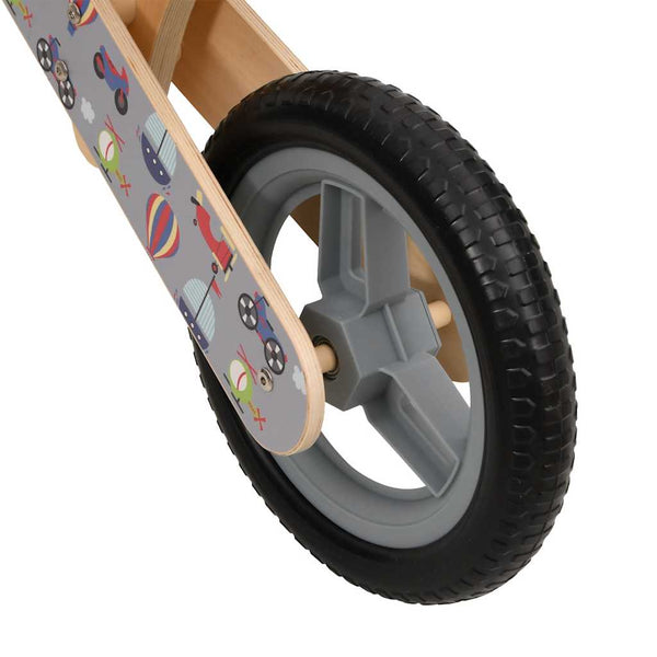 Graues Kinder Laufrad mit Aufdruck