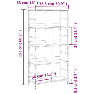 Bücherregal Grau Sonoma 78,5x33x153 cm